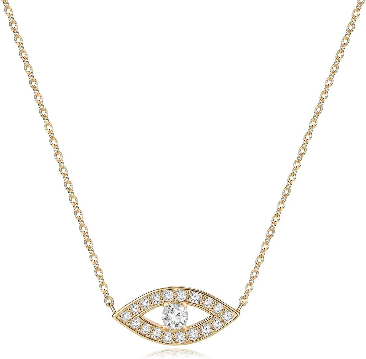 MYEARS Women Evil Eye Necklace Gold Pendant Cubic Zirconia 14K Gold Plated Simple Dainty Chain Everyday Jewelry