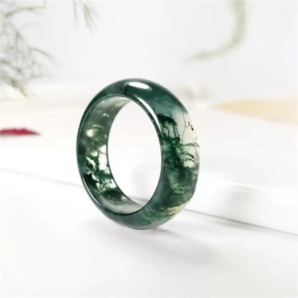 Natural Ice Drifting Flower, Water Grass, Agate, Couple Ring For Men And Women, Valentine's Day Gift, Christmas Gift, Same Style Jade Ring For Men And Women (19mm)