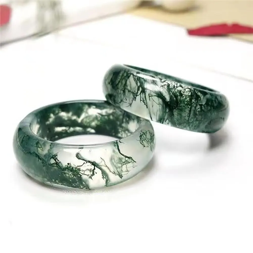 Natural Ice Drifting Flower, Water Grass, Agate, Couple Ring For Men And Women, Valentine's Day Gift, Christmas Gift, Same Style Jade Ring For Men And Women (19mm)