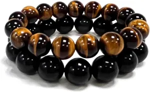 Natural obsidian crystal bracelet,Tigers eye black obsidian 13mm beads bracelet for men and women, A healing bracelet of jewelry brings good luck and prosperity. A blessed gift2pack