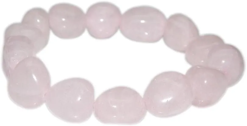 Natural Rose Quartz Gemstone Tumble Bracelet Healing Stretchable Wristband May Birthstone for Heart & Love