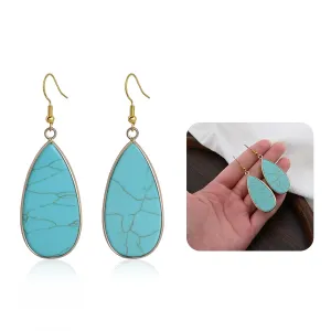 Natural Turquoise Drop Earrings Gold Teardrop Dangle Earrings Turquoise Jewelry for Women Handmade Gemstone Earrings