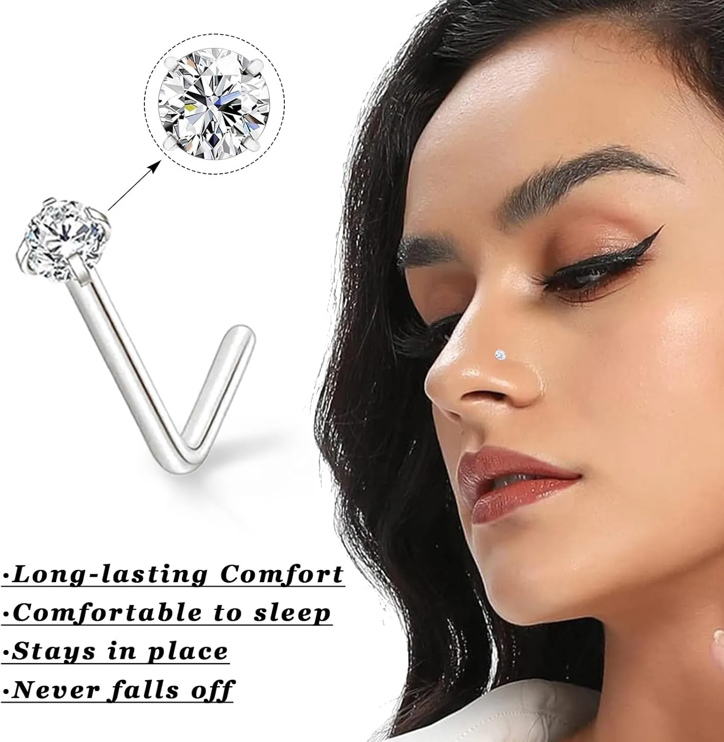 Nose Rings and Nose Studs Sets for Women Men,Hypoallergenic 316L Surgical Steel Nose Hoops Can Be Used for Helix Cartilage Multi-Use Earrings Piercing,L Shape and Corkscrew Nose Studs Comfort Fit Everyday Wear Jewelry