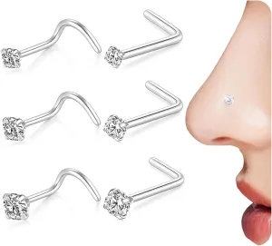 Nose Rings and Nose Studs Sets for Women Men,Hypoallergenic 316L Surgical Steel Nose Hoops Can Be Used for Helix Cartilage Multi-Use Earrings Piercing,L Shape and Corkscrew Nose Studs Comfort Fit Everyday Wear Jewelry