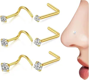 Nose Rings and Nose Studs Sets for Women Men,Hypoallergenic 316L Surgical Steel Nose Hoops Can Be Used for Helix Cartilage Multi-Use Earrings Piercing,L Shape and Corkscrew Nose Studs Comfort Fit Everyday Wear Jewelry