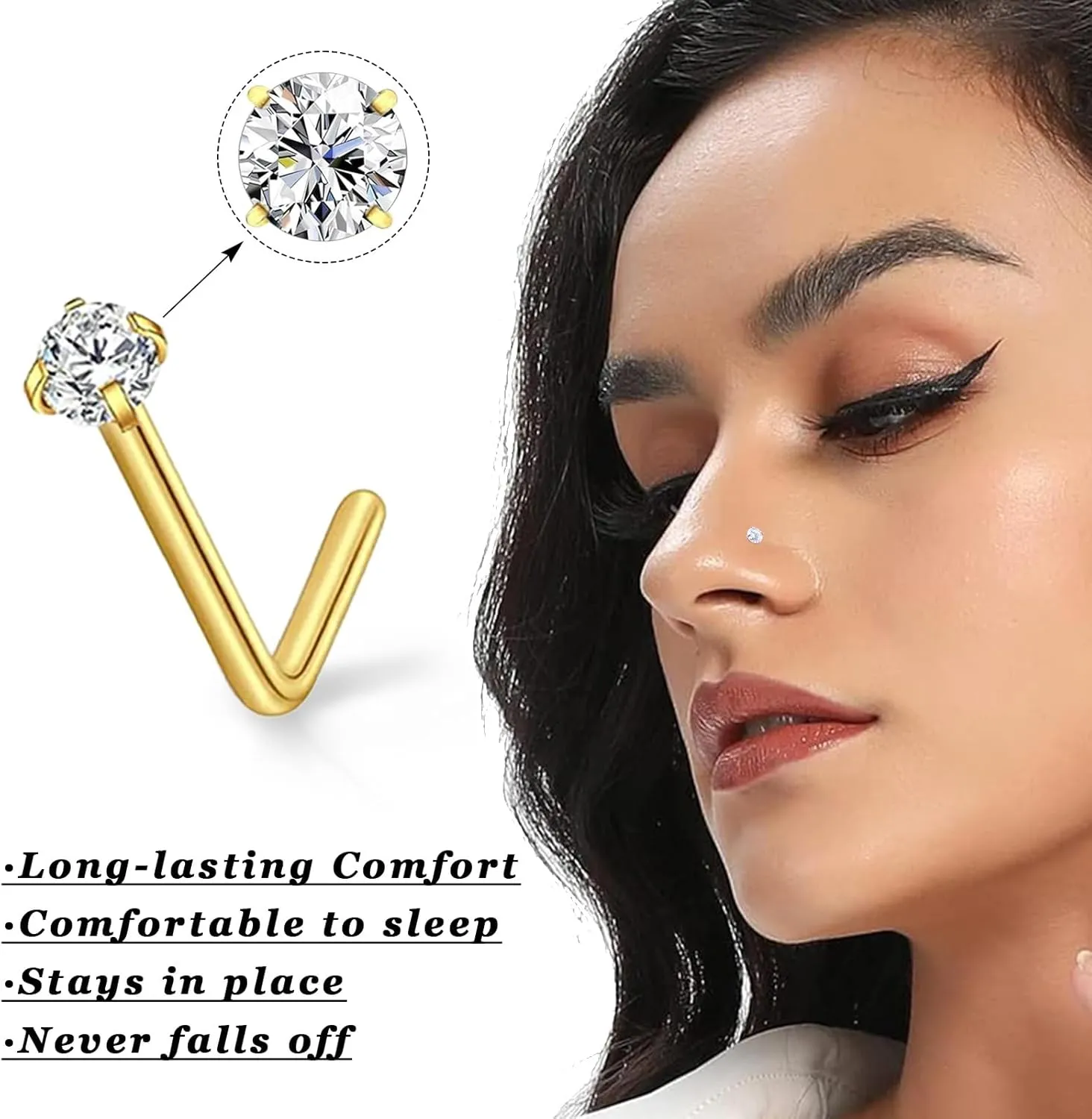 Nose Rings and Nose Studs Sets for Women Men,Hypoallergenic 316L Surgical Steel Nose Hoops Can Be Used for Helix Cartilage Multi-Use Earrings Piercing,L Shape and Corkscrew Nose Studs Comfort Fit Everyday Wear Jewelry