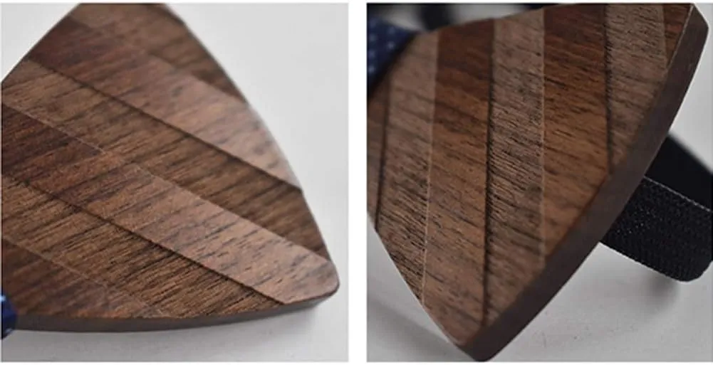 Novelty Wood Bow Tie Handmade Groom Groomsman Pre-tie Bowtie Pocket Square and Men's Cufflinks Set with Gift Box
