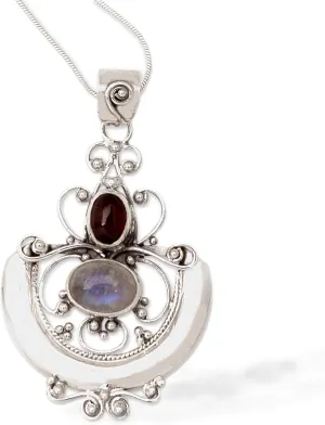 NOVICA Artisan Handcrafted Rainbow Moonstone Pendant Necklace | .925 Sterling Silver Birthstone Necklace | Garnet Pendant Necklace | Teardrop Pendant Necklace | Handmade Pendant Necklace
