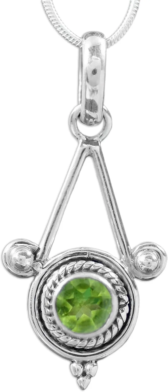 NOVICA Artisan Handmade Peridot Pendant Necklace .925 Sterling Silver Modern Indian Jewelry Green Birthstone 'Chennai Promise'