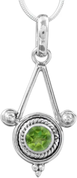NOVICA Artisan Handmade Peridot Pendant Necklace .925 Sterling Silver Modern Indian Jewelry Green Birthstone 'Chennai Promise'