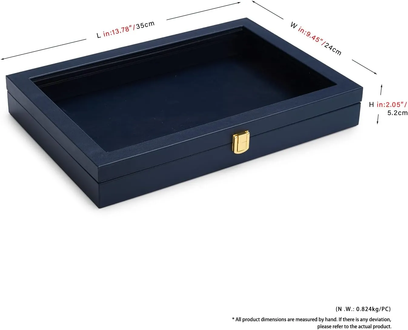 Oirlv Premium Blue Leather Flat Jewelry Tray with Acrylic Lid Jewelry Organizer Case Showcase Big Necklace Display Organizer Box with Locks for Security