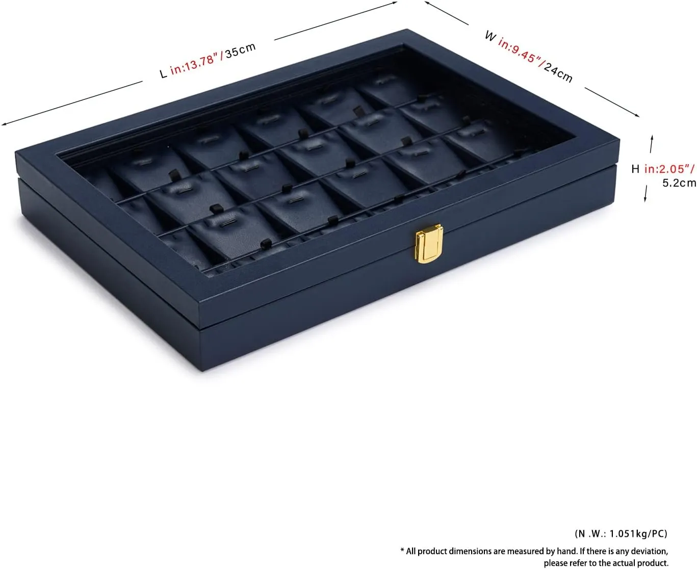 Oirlv Premium Blue Leather Jewelry Tray with 24 Grid Removable Jewelry Cards Jewelry Organizer Box with Transparent Acrylic Lid Necklace Pendant Display Case