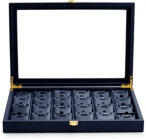 Oirlv Premium Blue Leather Jewelry Tray with 24 Grid Removable Jewelry Cards Jewelry Organizer Box with Transparent Acrylic Lid Necklace Pendant Display Case