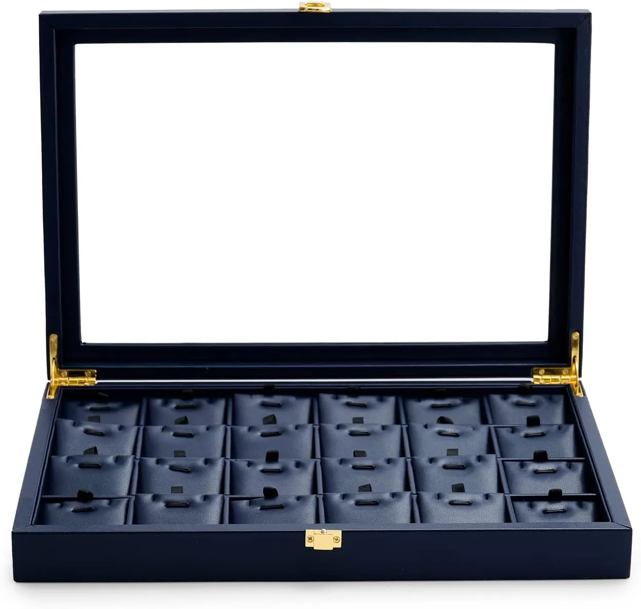 Oirlv Premium Blue Leather Jewelry Tray with 24 Grid Removable Jewelry Cards Jewelry Organizer Box with Transparent Acrylic Lid Necklace Pendant Display Case