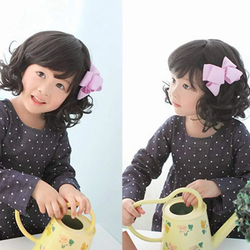 OMORFIEER Black Curly Wigs for Kids Child Bangs Heat Friendly Cosplay Wig