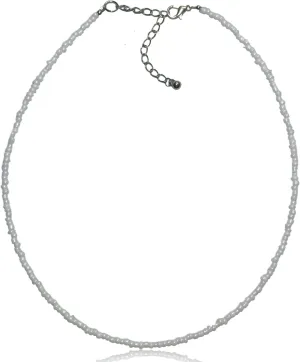 Opaque Shiny White Pearl Luster Color Glass Seed Bead Adjustable Choker