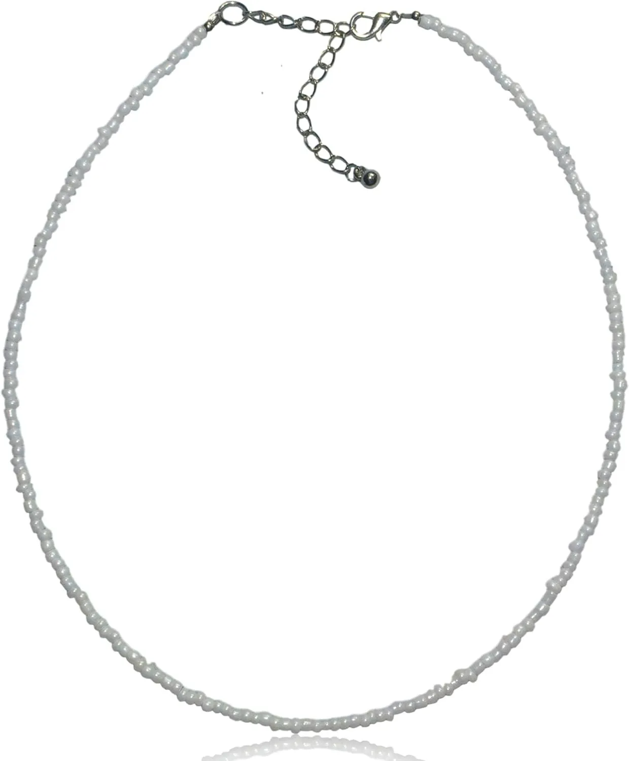 Opaque Shiny White Pearl Luster Color Glass Seed Bead Adjustable Choker