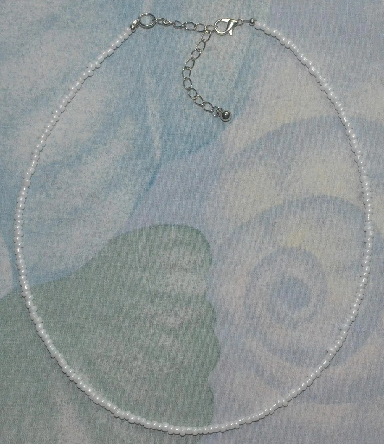 Opaque Shiny White Pearl Luster Color Glass Seed Bead Adjustable Choker