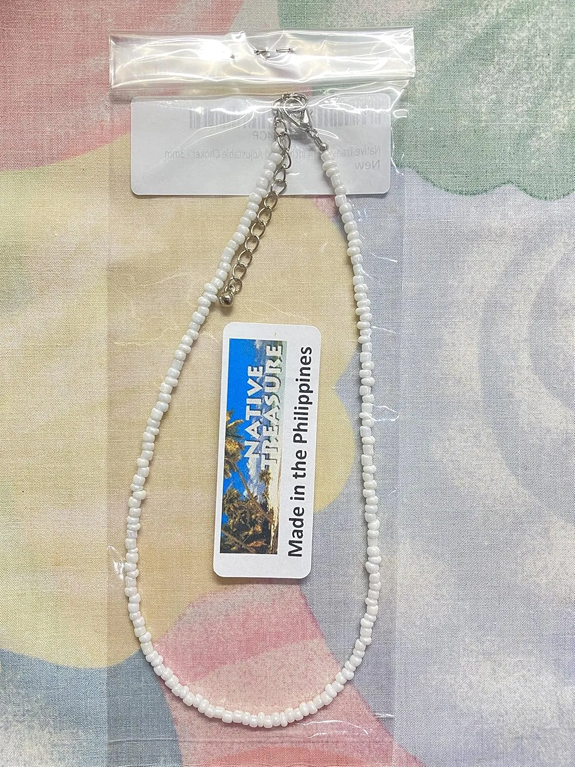 Opaque Shiny White Pearl Luster Color Glass Seed Bead Adjustable Choker