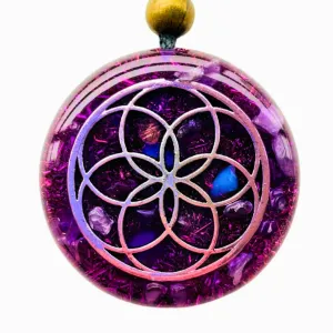 Orgone Necklace Seed of Life Healing Crystals Protection SBB Coil Copper Stone, Orgonite Pendant Amethyst Moonstone Rose Quartz, Yoga, Reiki, Handmade, Amulet Arte Orgones Design