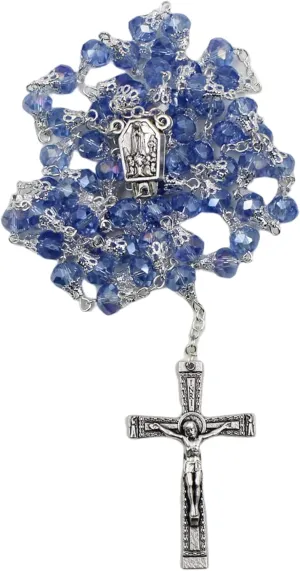 Our Lady of Fatima Clear Blue Violet Shiny Glass Beads Terco Rosary Made in Portugal