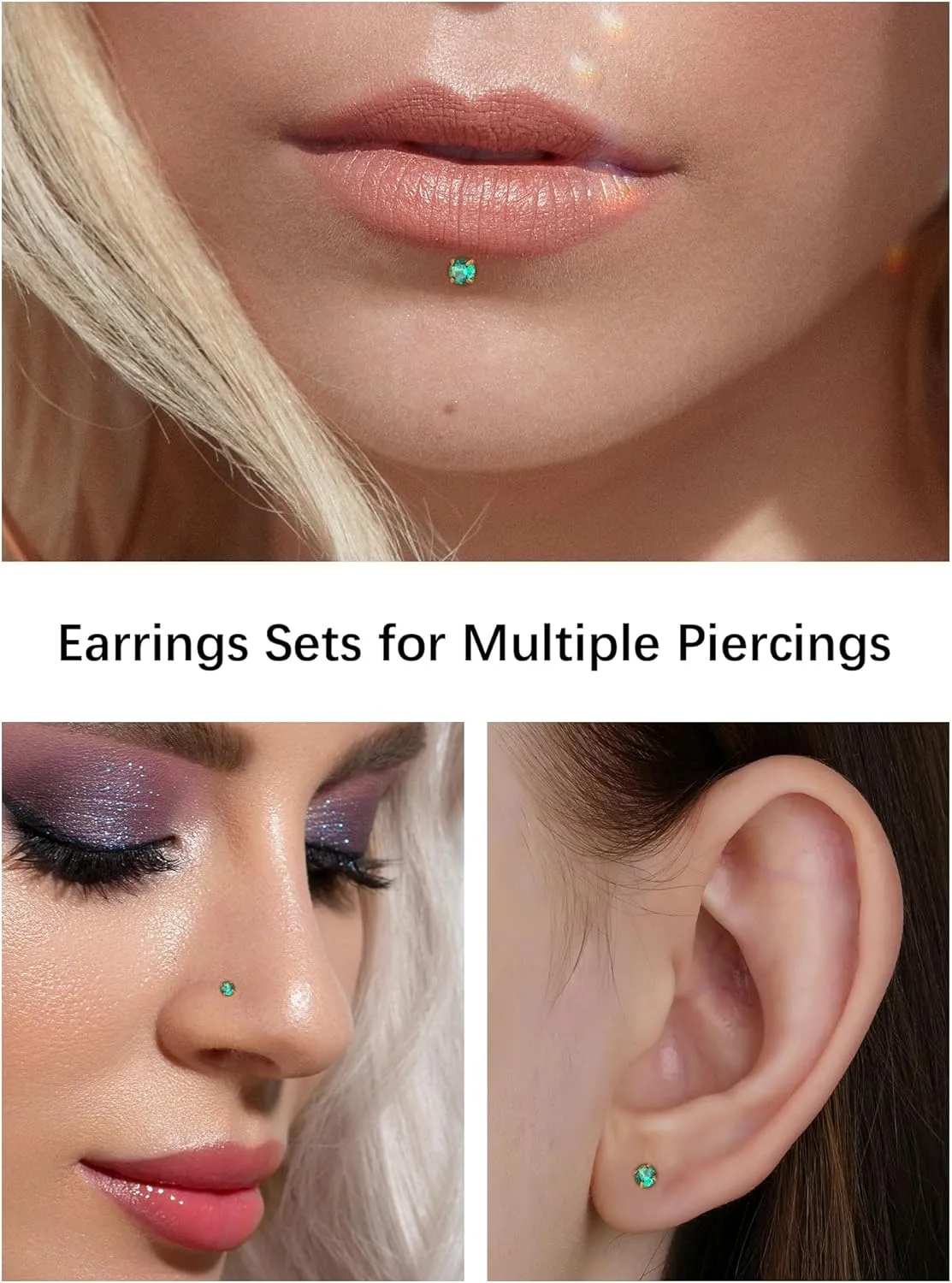 Oveta Titanium Flat Back Studs Earrings for Tragus Cartilage Piercing Jewelry Internally Threaded Nose Rings Studs 18G 16G, Silver/Gold, 2PCS