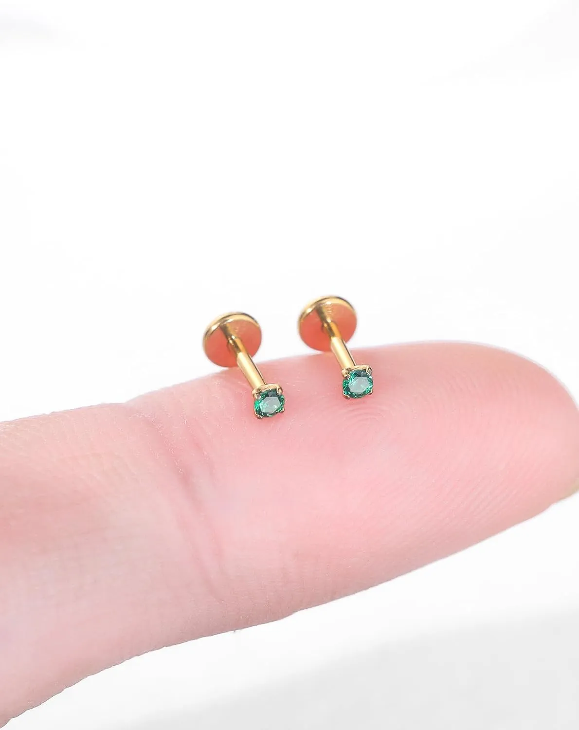 Oveta Titanium Flat Back Studs Earrings for Tragus Cartilage Piercing Jewelry Internally Threaded Nose Rings Studs 18G 16G, Silver/Gold, 2PCS