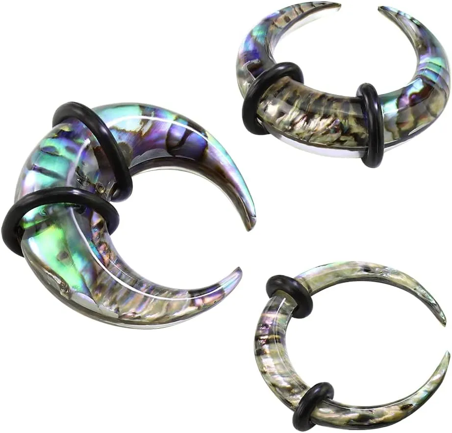Pair Abalone Shell Pinchers Horseshoes 00g 0g 2g 4g 6g 8g Ear Plugs Tunnels Tapers Gauges Hangers Septum