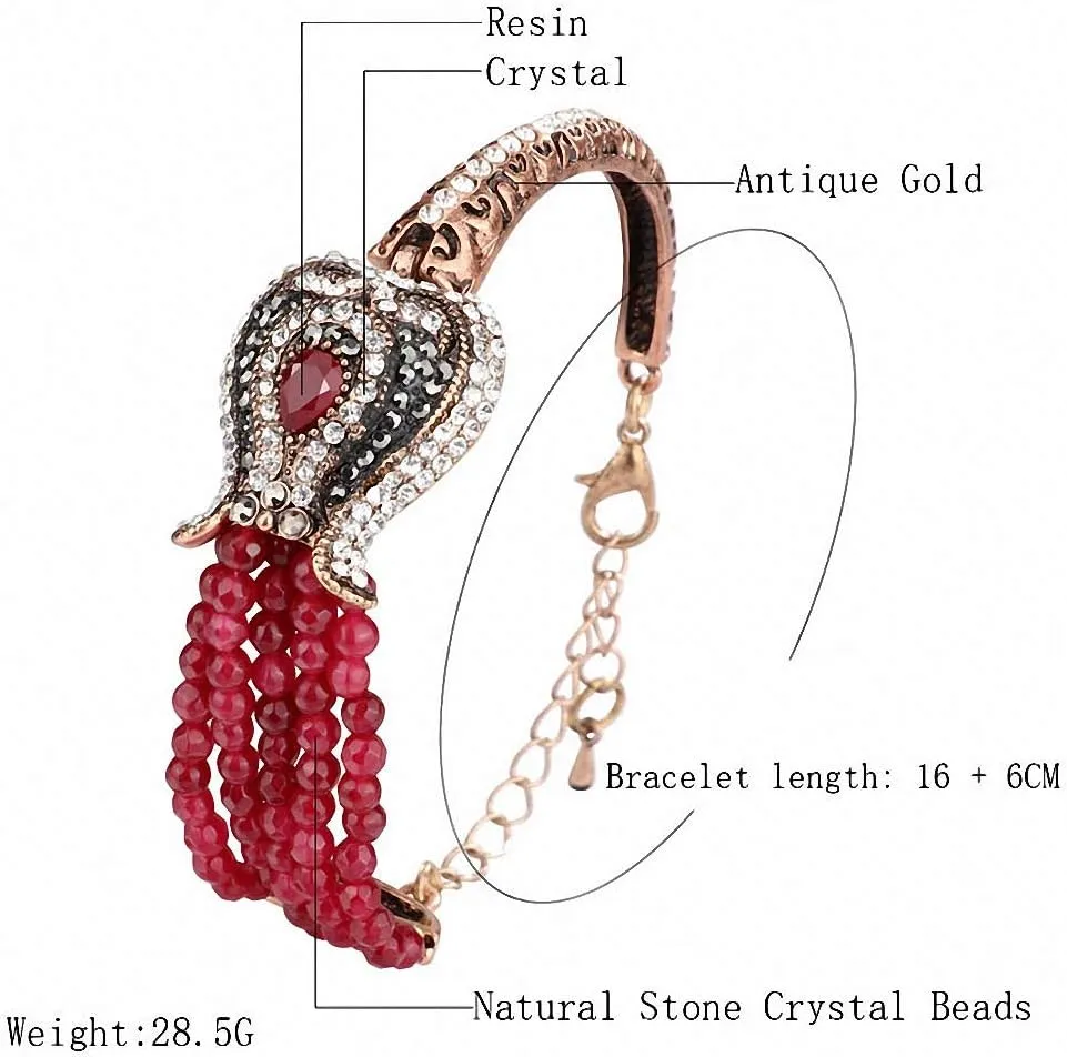 Palace Style Sapphire with Clear Gray Crystal Rhinestone Antique Gold Bracelet Luxury Blue Natural Stone Bangles for Women Bohemian Vintage Turkish Jewelry Accessories Party Dress Wedding Vacation Ethnic Style Christmas Gift Friendship