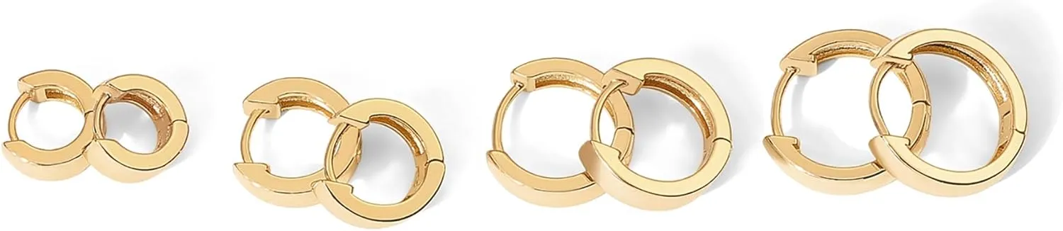 PAVOI 18K Gold Plated Sterling Silver Posts Small Hoop Earrings for Women - Trendy Geometric Plain Chunky Huggie Earscape Piercing Pack - Everyday Gold Hoop Earrings Set