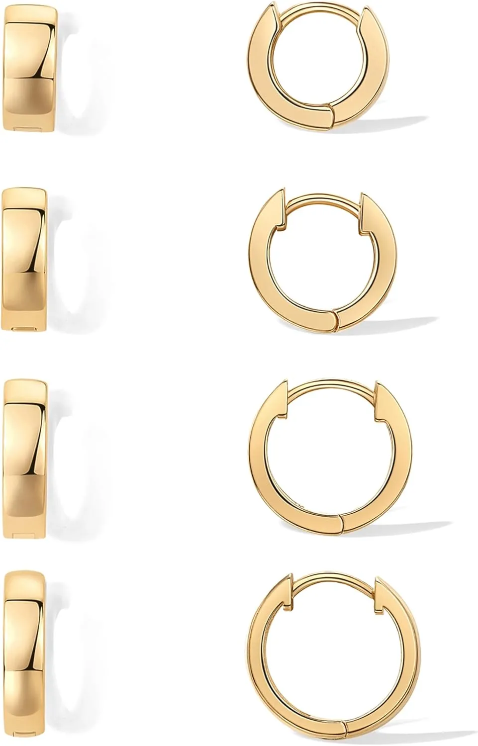 PAVOI 18K Gold Plated Sterling Silver Posts Small Hoop Earrings for Women - Trendy Geometric Plain Chunky Huggie Earscape Piercing Pack - Everyday Gold Hoop Earrings Set
