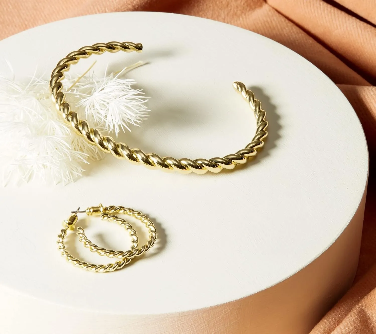 PAVOI Gold Plated Twisted Chunky Bangle Bracelet | 14K Gold Plated | Lightweight Everyday Jewelry