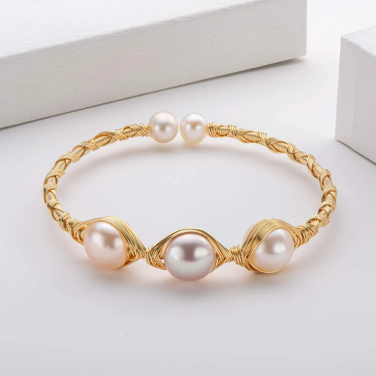 Pearl Bangle Freshwater Cultured Pearl Open Cuff Bangle Bracelets Jewelry Gifts for Women