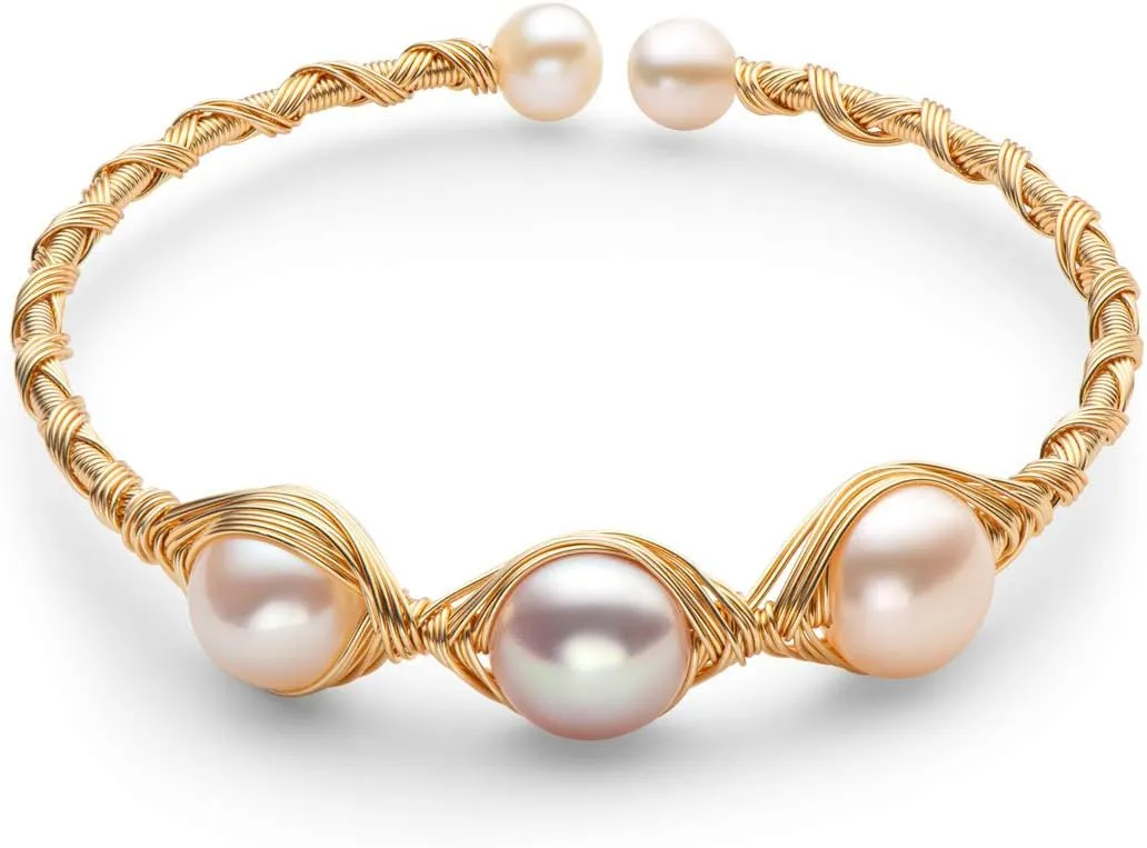 Pearl Bangle Freshwater Cultured Pearl Open Cuff Bangle Bracelets Jewelry Gifts for Women
