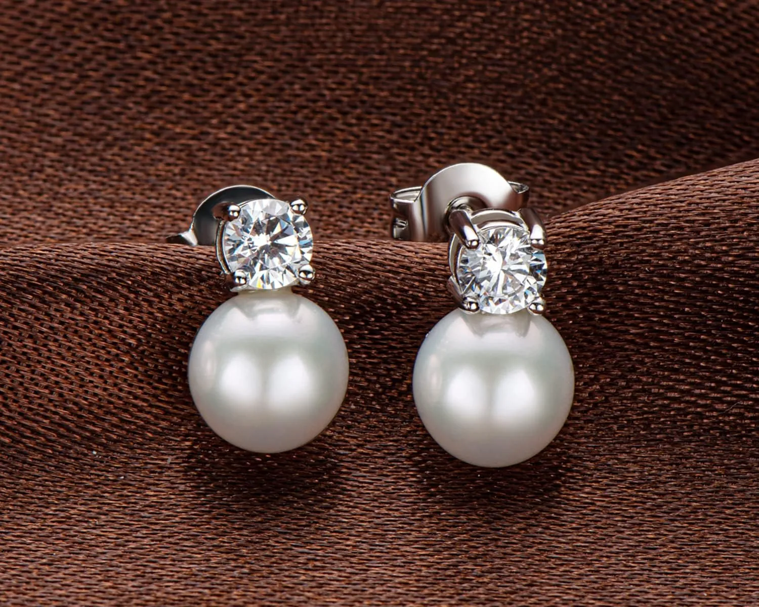 Pearl Stud Earrings for Women June Birthstone Freshwater Cultured/Shell White Pearl Drop Silver Earrings with Cubic Zirconia Wedding Jewelry Gifts for Bride