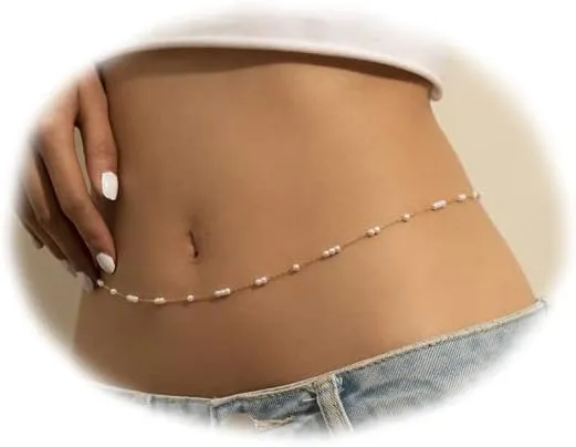 Pearl Waist Chain for Women and Girls Bohemian Tiny Dainty Pearl Belly Body Chains Beach Bikini Fashion Seed Beads Body Jewelry Accessories (pearl belly chain style 1)