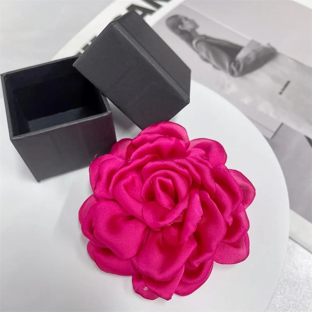 Peony Flower Brooches Pins Chiffon Rose Flower Brooch Classic for Wedding Party Dance Banquet for Women Lapel Pins Dress Suit Clothes Accessories Jewelry 95mm