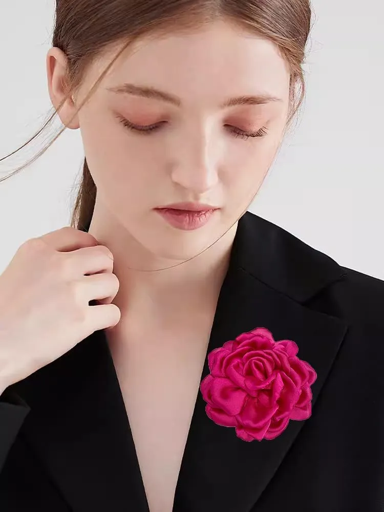 Peony Flower Brooches Pins Chiffon Rose Flower Brooch Classic for Wedding Party Dance Banquet for Women Lapel Pins Dress Suit Clothes Accessories Jewelry 95mm