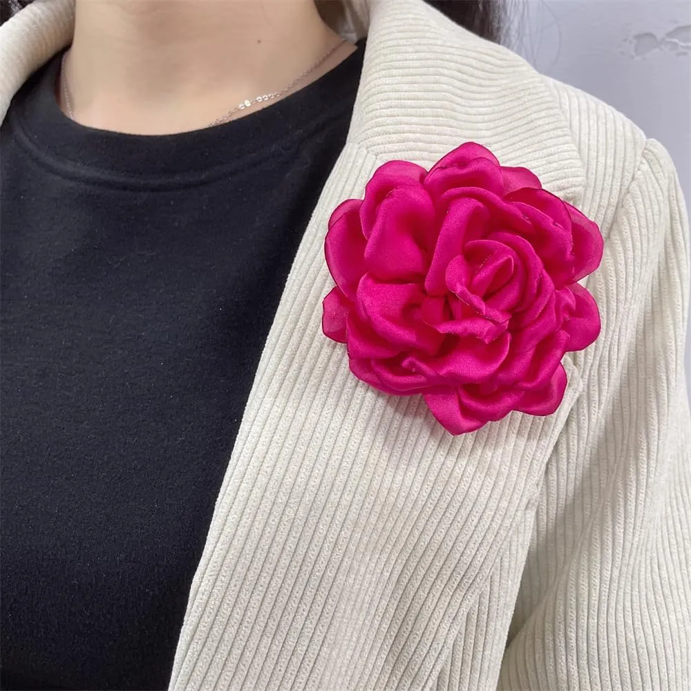 Peony Flower Brooches Pins Chiffon Rose Flower Brooch Classic for Wedding Party Dance Banquet for Women Lapel Pins Dress Suit Clothes Accessories Jewelry 95mm