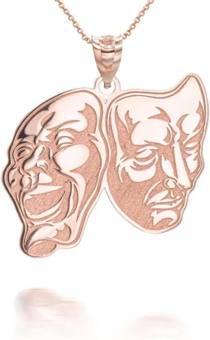Personalized Name 14K Rose Gold Theater Arts Drama Faces Pendant Necklace Custom Made Any Name