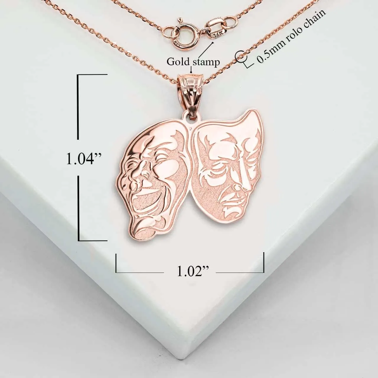 Personalized Name 14K Rose Gold Theater Arts Drama Faces Pendant Necklace Custom Made Any Name