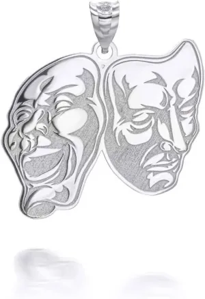 Personalized Name 14K White Gold Theater Arts Drama Faces Pendant Necklace Custom Made Any Name