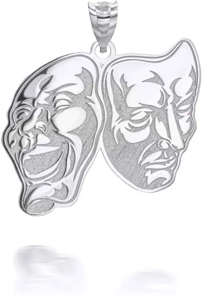 Personalized Name 14K White Gold Theater Arts Drama Faces Pendant Necklace Custom Made Any Name