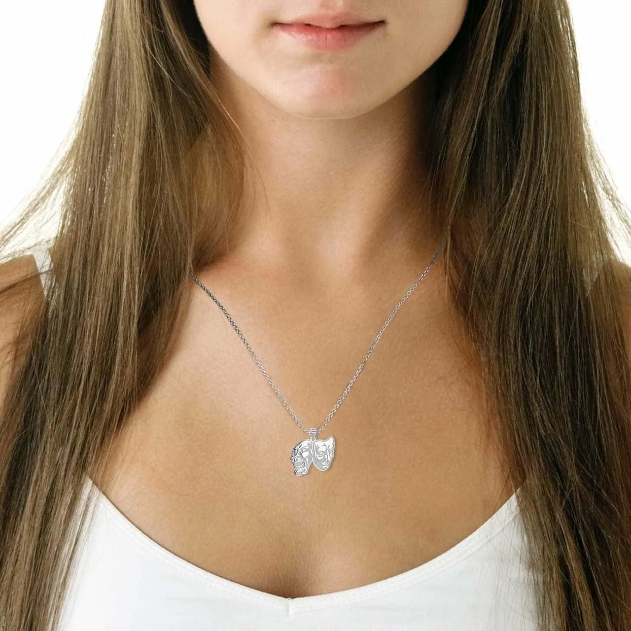 Personalized Name 14K White Gold Theater Arts Drama Faces Pendant Necklace Custom Made Any Name