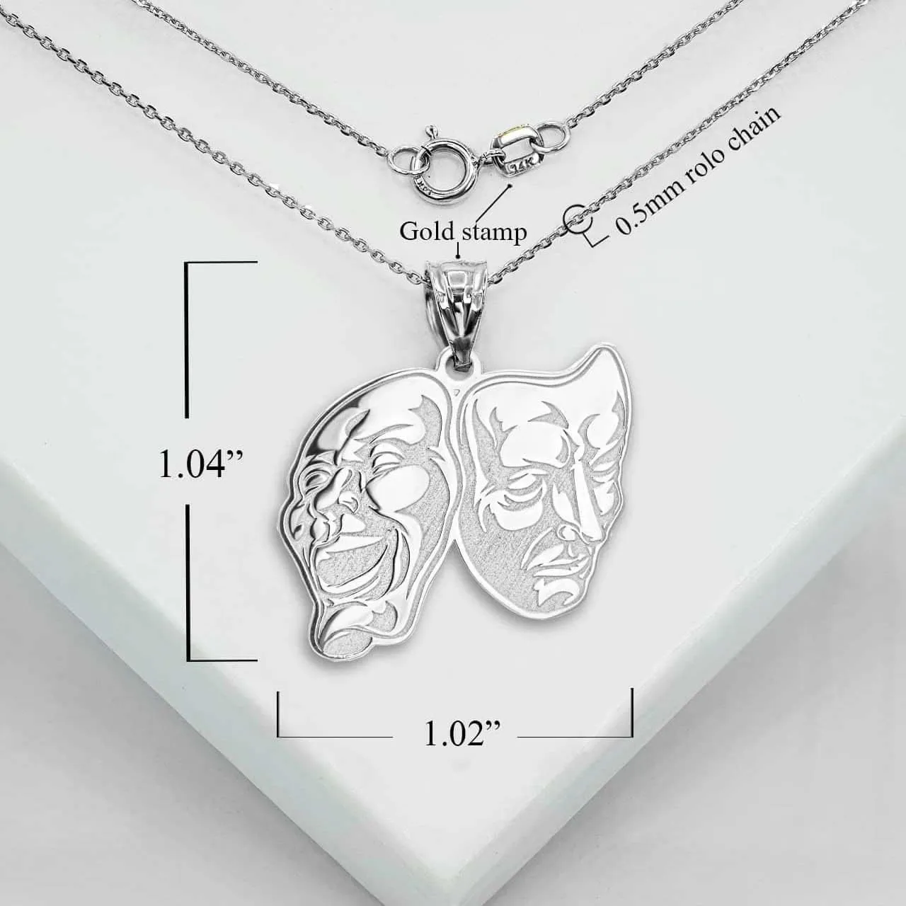 Personalized Name 14K White Gold Theater Arts Drama Faces Pendant Necklace Custom Made Any Name