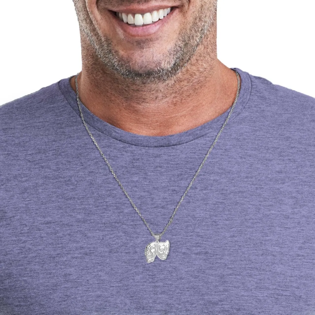 Personalized Name 14K White Gold Theater Arts Drama Faces Pendant Necklace Custom Made Any Name