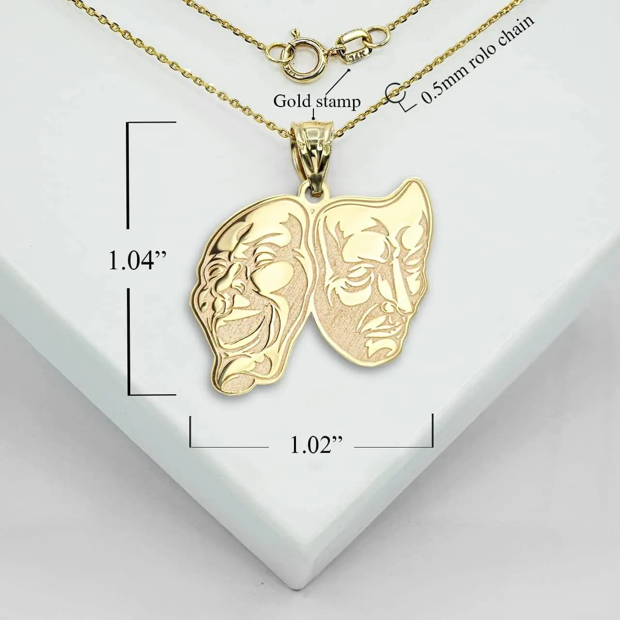 Personalized Name 14K Yellow Gold Theater Arts Drama Faces Pendant Necklace Custom Made Any Name