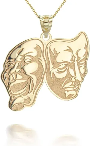 Personalized Name 14K Yellow Gold Theater Arts Drama Faces Pendant Necklace Custom Made Any Name