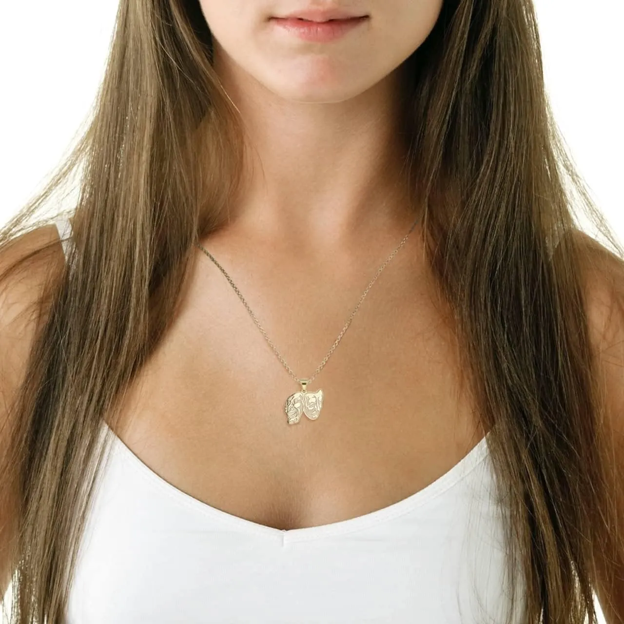 Personalized Name 14K Yellow Gold Theater Arts Drama Faces Pendant Necklace Custom Made Any Name