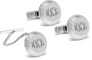 Personalized Stainless Steel Modern Cufflinks & Tie Pin Tack Set Engraved Free - Ships from USA
